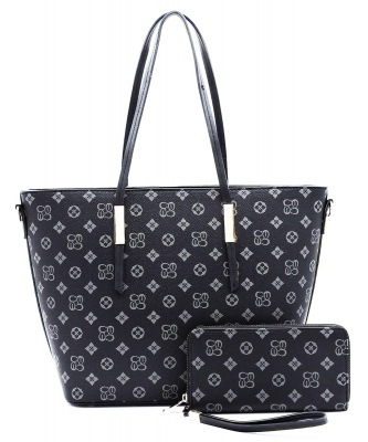 Monogram Tote Bag and Wallet Set  CS708 GRAY BLACK